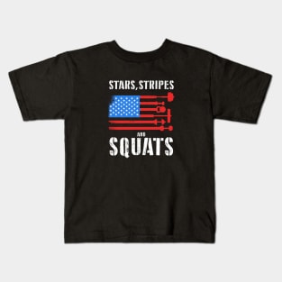 Stars, Stripes and Squats - American Workout Bodybuilder Powerlifter Weightlifter Gym Athlete Kids T-Shirt